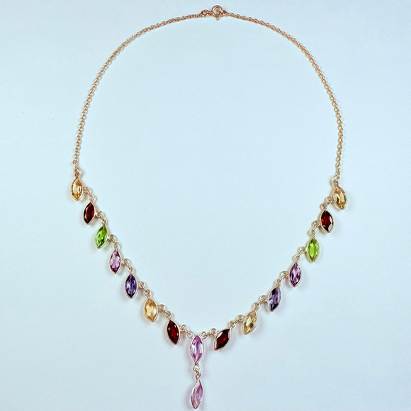 4.8 TCW Multi Gemstone Amethyst Garnet Sterling Silver 925 Tear Drop Necklace - Picture 2 of 7